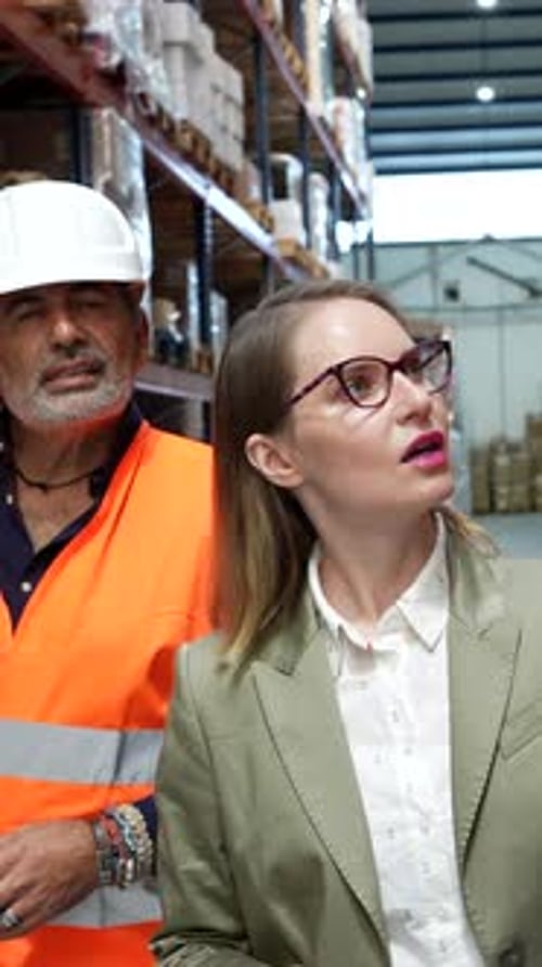 Warehouse Manager and Workers Discussing Logistics Inventory