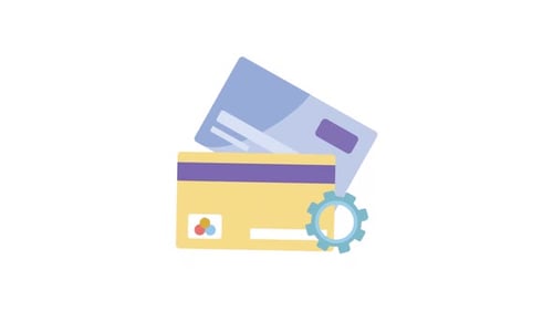 Animated Flat Design Credit Cards with Gear Icon