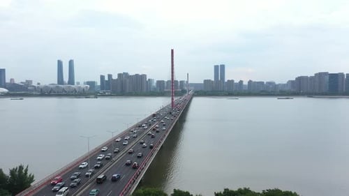 Aerial View of a Bustling City with Modern Skyscrapers Hangzhou China