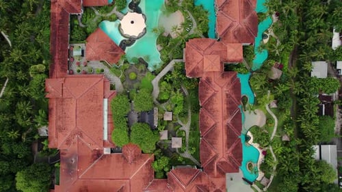 Top Aerial View of Luxury Hotel Building with Pools Vacation in Bali