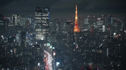 Tokyo Tower And Cityscape During Nighttime In Japan - real-time, wide shot