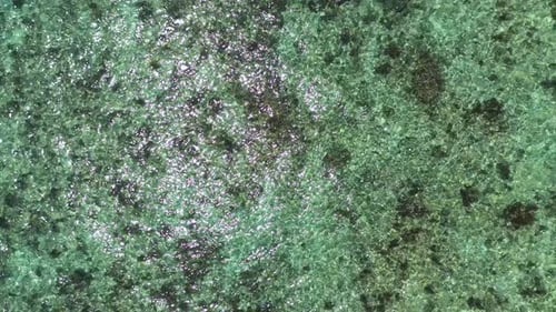 Water surface in vibrant green. Aerial view of a crystal clear sea water texture. View from above na
