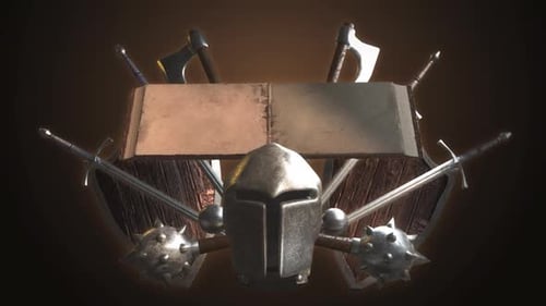 Animated Medieval Knight Crest with Weapons