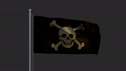 Waving Pirate Flag on Flagpole Animation