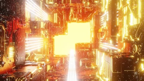 Glowing Corridor of Futuristic Spaceship