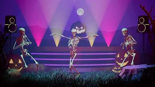 Funny Skeletons Dancing In The Cemetery 3 Halloween Concept