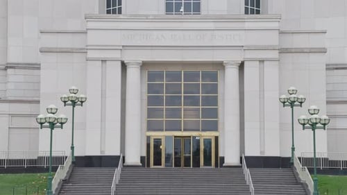 Michigan Hall of Justice entrance exterior.