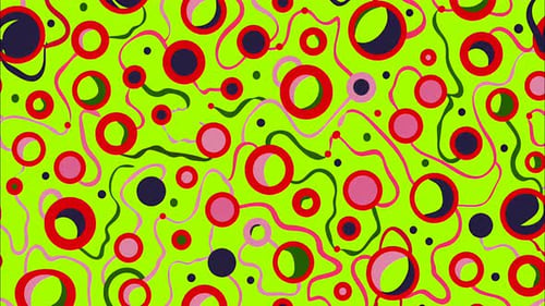 Psychedelic Circle Pattern Animation with Acid Green Background and Funky Pop Art Dots