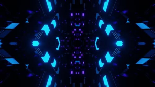Futuristic neon tunnel with blue and purple lights