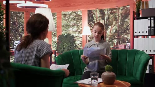 Child and Adult View Drawings Inside of Home