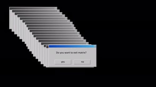 Animación de interfaz de ventana emergente de error informático retro sobre fondo oscuro