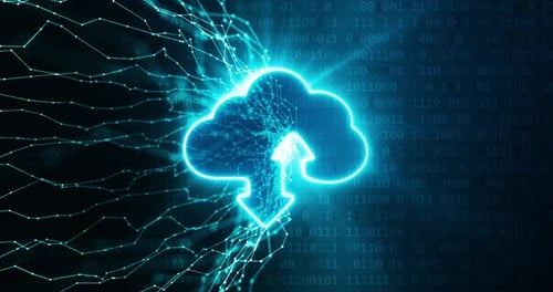 Conexiones neuronales de datos que entran en la computación en la nube y la codificación binaria en segundo plano.