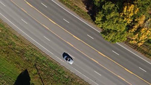 Aerial Top Down Tracking of Cars Driving on Highway in Arkansas USA