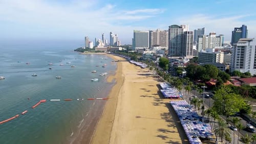Pattaya Thailand a View of the Beach Road with Hotels and Skycraper Buildings