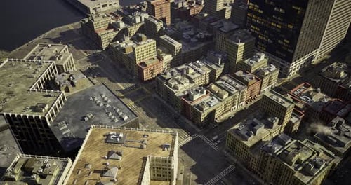 Aerial View of a Modern City with Downtown Buildings and Traffic