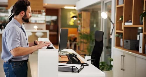 Hotel, couple or bell for service at reception with receptionist alert, check in or holiday booking