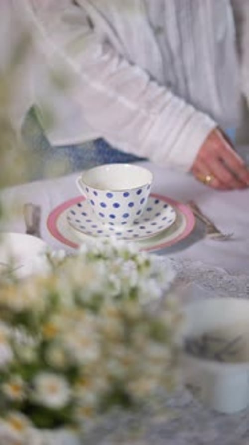 Woman Setting Elegant Table for Tea Party
