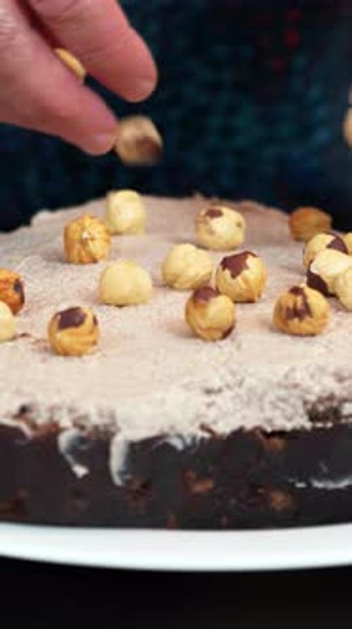 Cake Decoration with Hazelnuts on Icing