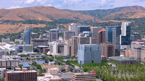A Breathtaking Aerial View Showcasing the Stunning Skyline of Salt Lake City in Utah