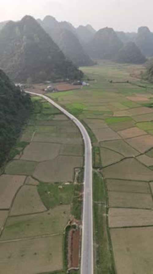 Aerial View, Vietnam - Rural Landscape with Karst Mountains in Cao Bang, vertical
