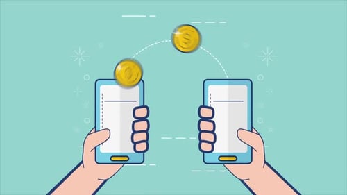 Cartoon Animation of Mobile Money Transfer Between Smartphones