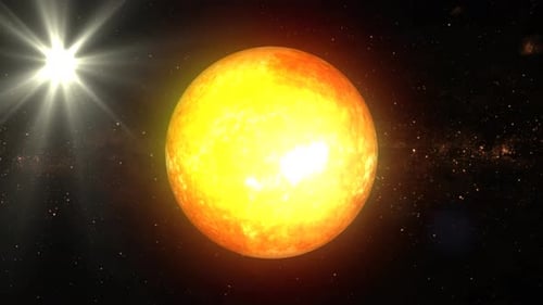 Bright Glowing Sun in Starry Space with Light Flares