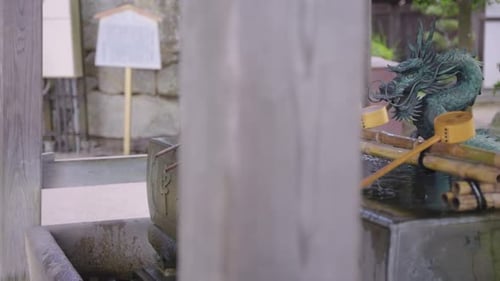 Hand Purification Chozuya, Slow Reveal Shot of Ablution Ceremony Station