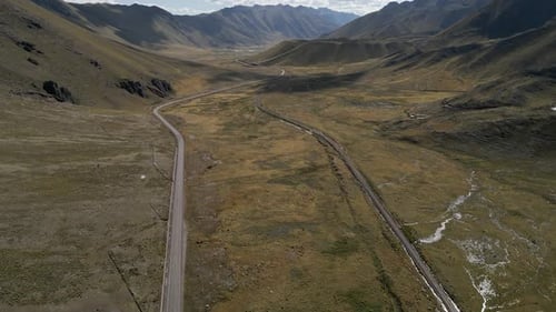 Pan American Highway, transfer route through desolate mountains of Peru aerial panorama