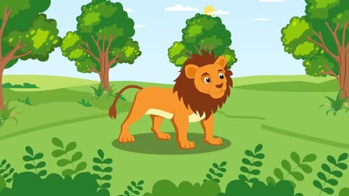 Cartoon Lion Animation in the forest