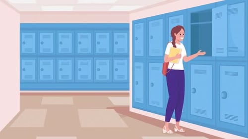 Fille animée mettant un livre dans un casier