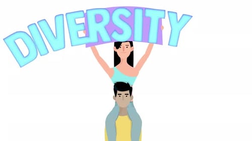 Animated People Holding Diversity Banner with Text Reveal