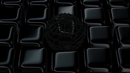 Abstract Fluid Black Cubes with Rotating Wireframe Sphere Loop