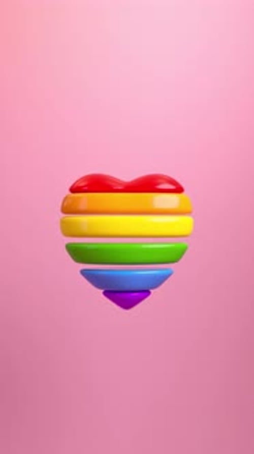 Animated 3D Rainbow Pride Heart Floating on Pink Background
