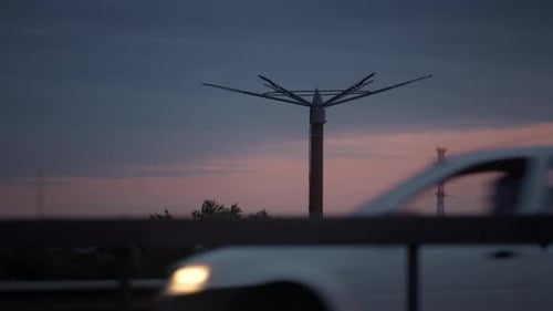 Highway Streetlight Silhouette at Dusk