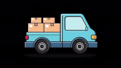 Flat Design Delivery Truck with Moving Packages Animation