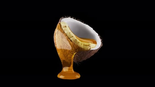 Uma rotação em loop de um coco coberto de mel. Canal Alfa.