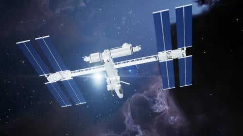 International Space Station Orbiting Among Stars and Nebulae