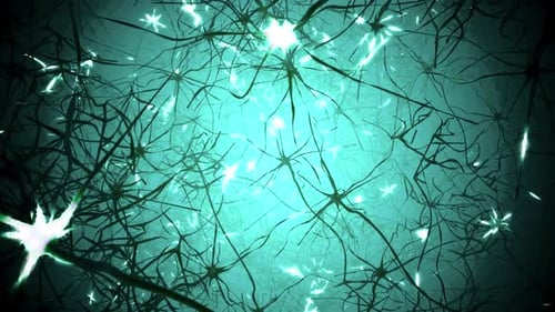 Animación de células neuronales. Actividad de las células nerviosas en el cerebro