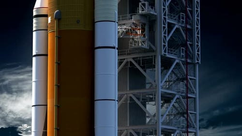 Space Rocket on Launch Pad with Gantry Crane Animation
