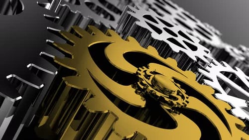 Rotating Gold Gear Animation with Grey and Silver