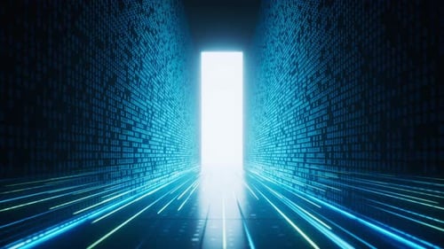 Glowing binary data tunnel background