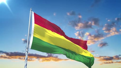 Realistic Waving Red Yellow Green Flag Against Blue Sky