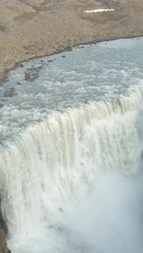 Dettifoss Waterfall Iceland Aerial View Vertical Video