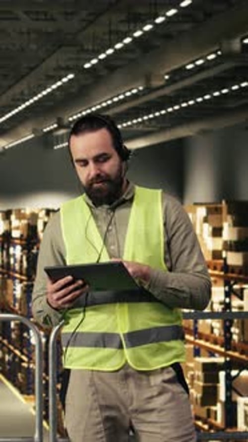 Vertical Video Customer Service Agent Using Headset for Phone Calls Related to Cargo Status
