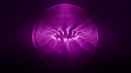 Abstract pink purple sphere with randomly floating white particles and motion turbulence effect