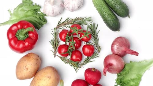Organic Vegetables Heap Natural Diet Vitamin Healthy Food Rotation Isolated on White Top View