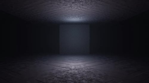 Dark empty room with textured geometric wall patterns