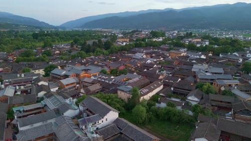 Aerial View of Architectural Landscape in Baisha Ancient Town, Yunnan, China