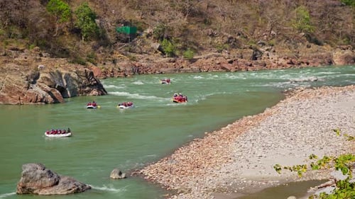 Wide Shot of River Rafting