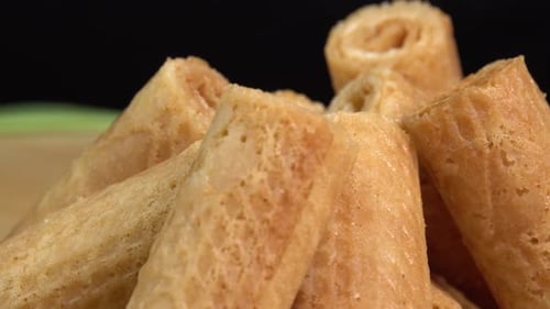 Close Up of Crispy Wafer Rolls
